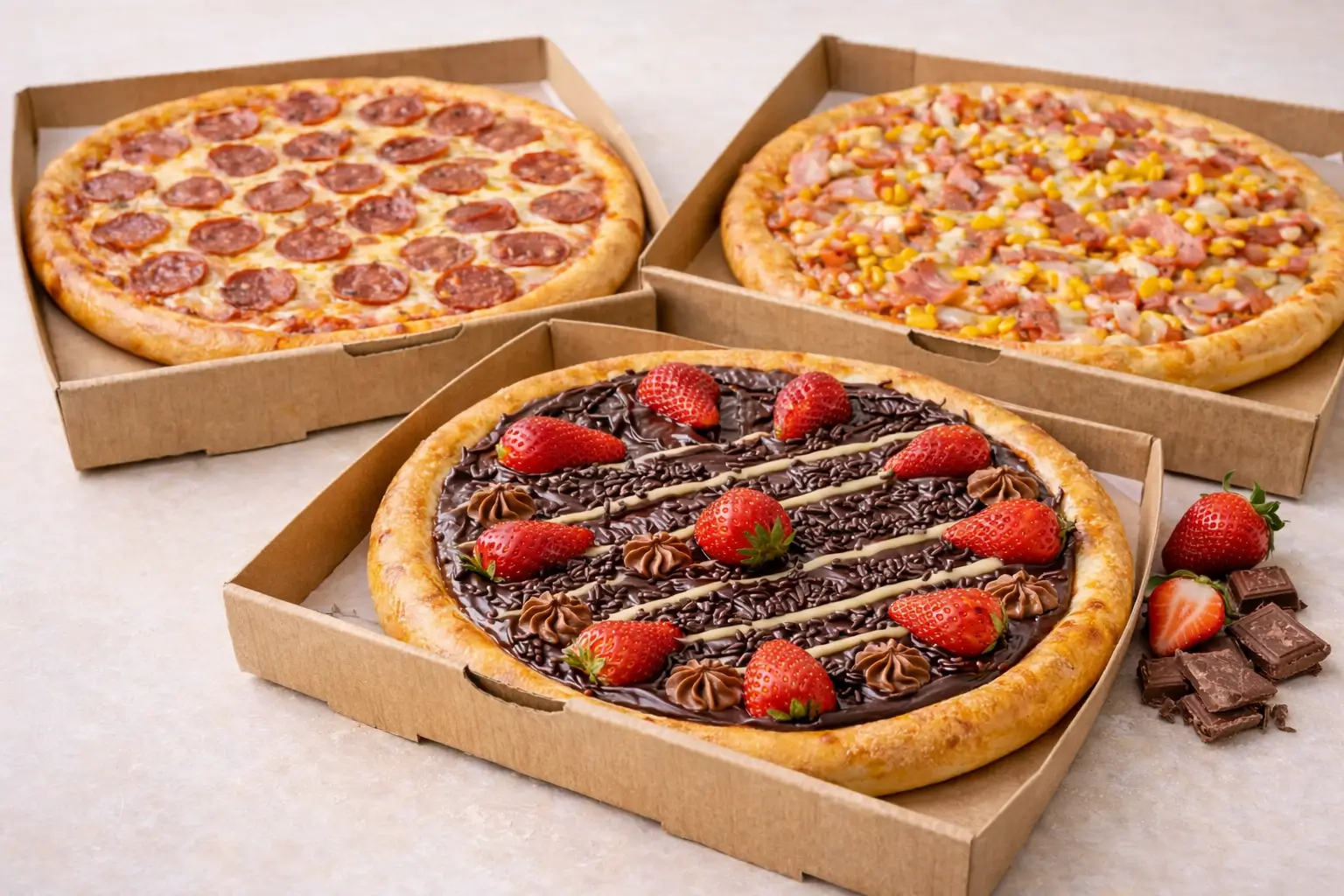 2 Pizzas G + Pizza Doce G